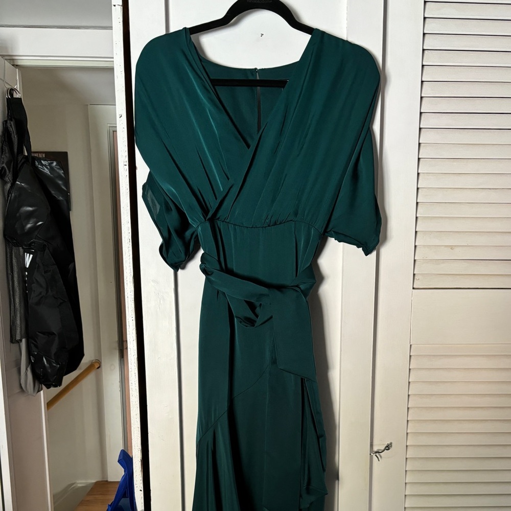 Express peacock emerald satin faux wrap gown - Picture 5 of 12